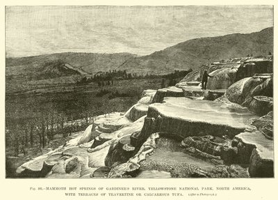 Mammoth varme kilder i Gardiners River, Yellowstone nasjonalpark, Nord-Amerika, med terrasser av travertin eller kalktufta av English School