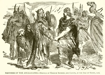 Manner of the Anglo-Danes.--Møte av Edmund Ironside og Knud, på Isle of Olney, 1016 av English School