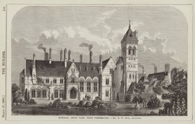 Mansion, Leigh Park, nær Portsmouth, Mr R W Drew, arkitekt (gravering) av English School