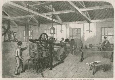 Produksjon av den atlantiske undersjøiske kabelen ved Glass Elliott and Co.s verk, East Greenwich av English School