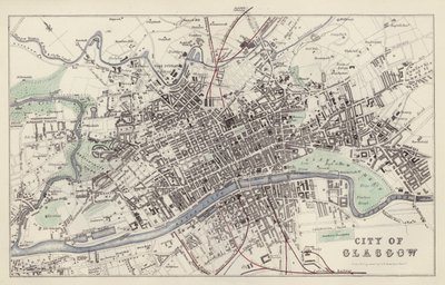 Kart: City of Glasgow, tegnet og gravert av GH Swanston, Edinburgh (farge litho) av English School