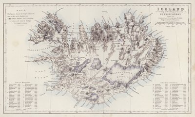 Kart: Island, ifølge Trigon Survey av Gunnlaugsson tegnet av Augustus Petermann (fargelitografi) av English School