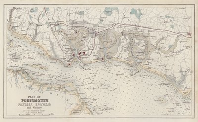 Kart: Plan over Portsmouth, Portsea Spithead og omegn, av GH Swanston, Edinburgh (fargelitografi) av English School