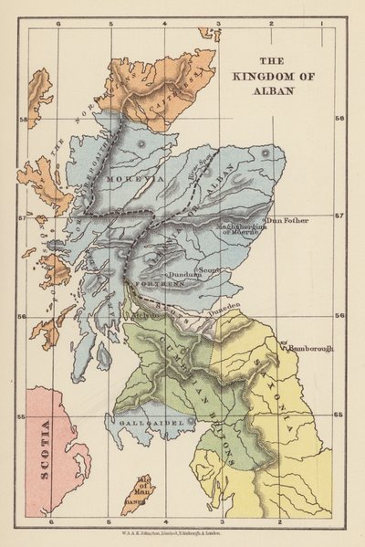Kart: Kongeriket Alban (fargelitografi) av English School