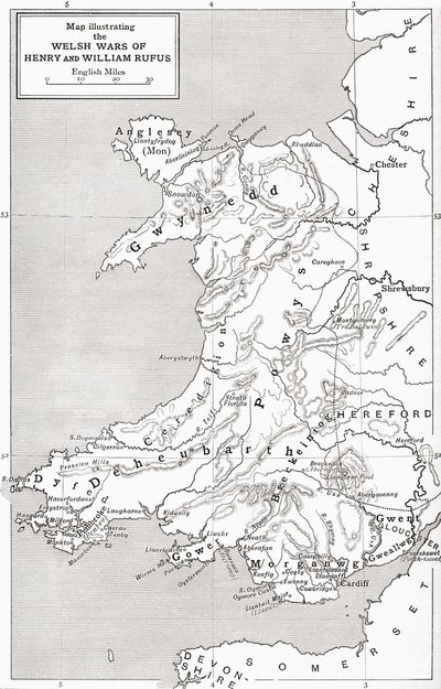 Kart som illustrerer de walisiske krigene til William Rufus og Henry I, fra 