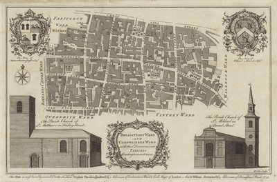 Kart over Bread Street Ward og Cordwainers Ward, London av English School