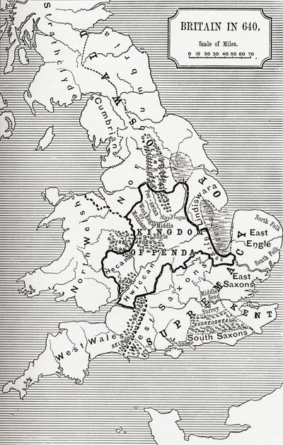 Kart over Storbritannia i 640, fra The Northumbrian Kingdom i 