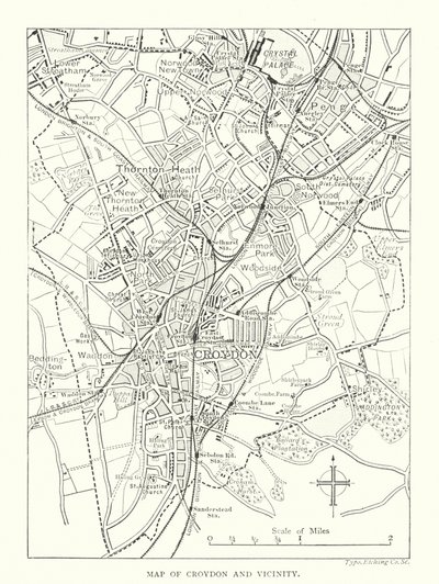 Kart over Croydon og omegn (gravering) av English School