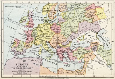 Kart over Europa på tidspunktet for det tredje korstoget, 1190, fra 