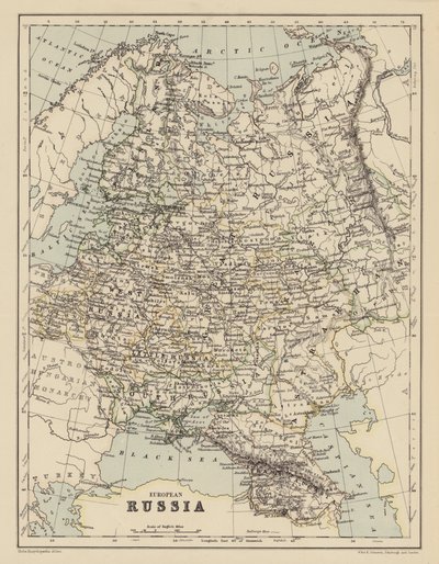 Kart over europeisk Russland (fargelitografi) av English School