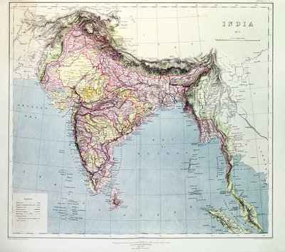 Kart over India, publisert under ledelse av oberst HR Thuillier, RE, Surveyor General of India, 1877 av English School