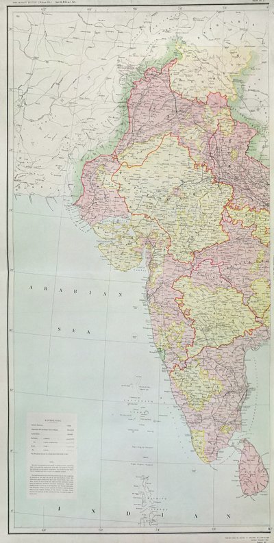 Kart over India, publisert under ledelse av oberst H.R. Thuillier, R.E., Surveyor General of India, 1877 av English School
