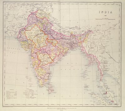 Kart over India, publisert under ledelse av oberst H.R. Thuillier, R.E., Indias landmåler, 1882 av English School
