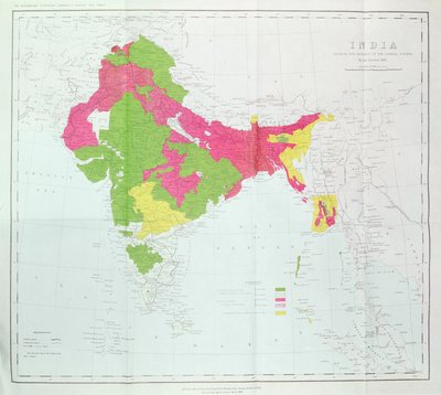 Kart over India, som viser fremgangen til Imperial Surveys, publisert under ledelse av oberst H.R. Thuillier, R.E., Indias landmåler, 1888 av English School