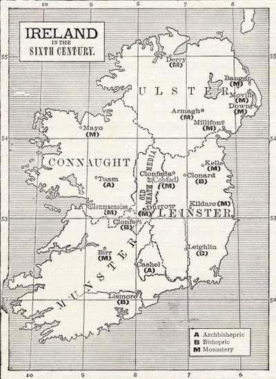 Kart over Irland i det sjette århundre, fra boken 