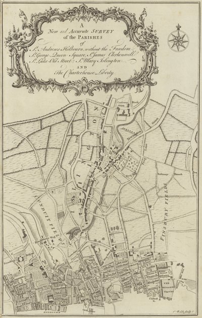 Kart over Islington, Clerkenwell, Holborn og Finsbury av English School