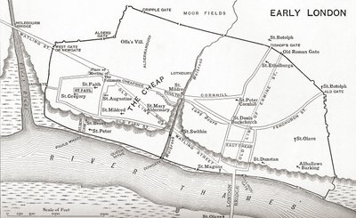 Kart over London på 1000-tallet, fra 