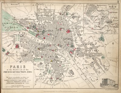 Kart over Paris ved utbruddet av den franske revolusjonen, 1789 av English School