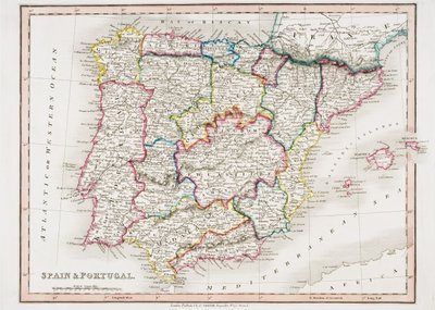 Kart over Spania og Portugal, fra 