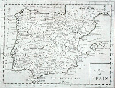 Kart over Spania og Portugal, slutten av 1700-tallet (gravering) av English School