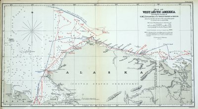 Kart over Vest-arktisk Amerika som viser sporene til HMS Enterprise and Investigator i 1850-1854 av English School