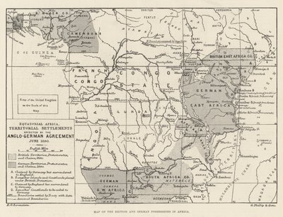 Kart over britiske og tyske eiendeler i Afrika (gravering) av English School