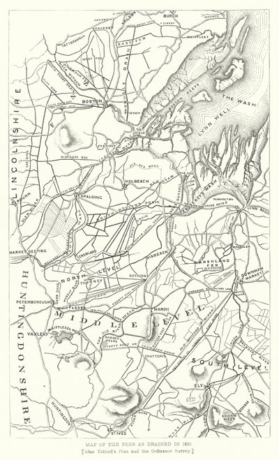Kart over Fens som drenert i 1830 (gravering) av English School
