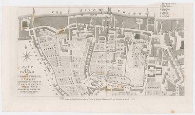 Kart som viser herregården i Paris Garden av R Wilkinson, 1822 av English School