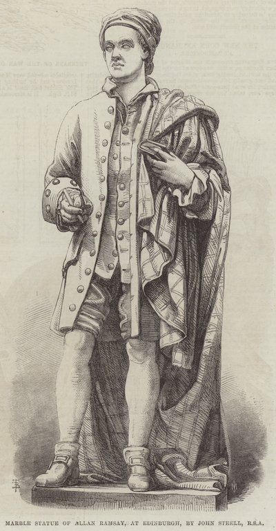 Marmorstatue av Allan Ramsay, i Edinburgh, av John Steell, RSA (gravering) av English School