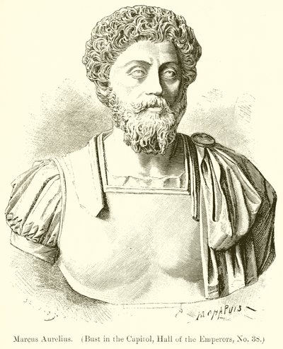 Marcus Aurelius. (Byste i hovedstaden, Hall of the Emperors, nr. 38) av English School