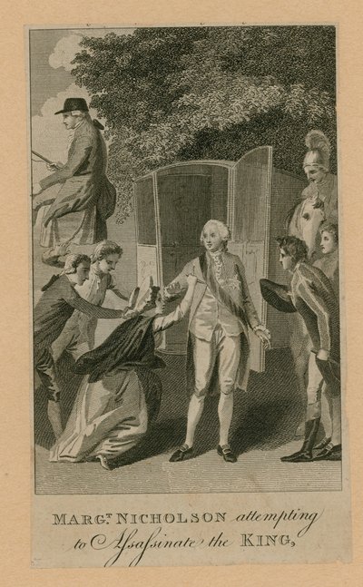 Margaret Nicholson forsøker å myrde kongen (gravering) av English School