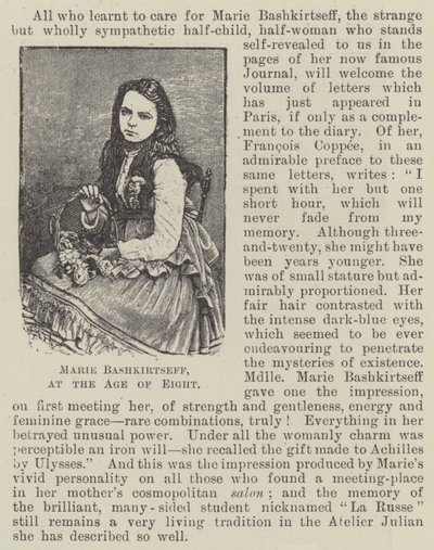 Marie Bashkirtseff im Alter von acht Jahren (Gravur) von English School