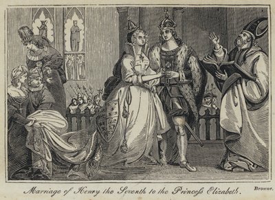 Ekteskap av Henry den syvende med prinsesse Elizabeth (gravering) av English School