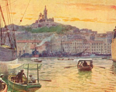 Marseille fra havnen (fargelitografi) av English School
