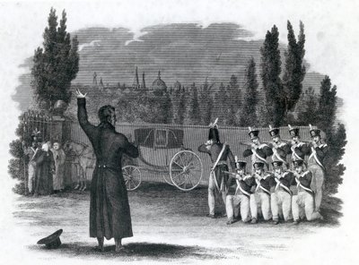 Marshal Ney skjøt seg selv og ga kommandoordet, utgitt av Thomas Kelly, 1816 av English School
