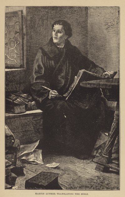 Martin Luther oversetter Bibelen (gravering) av English School