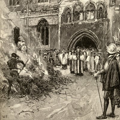 Martyrdøden til John Hooper (ca. 1495-1555) i Gloucester av English School