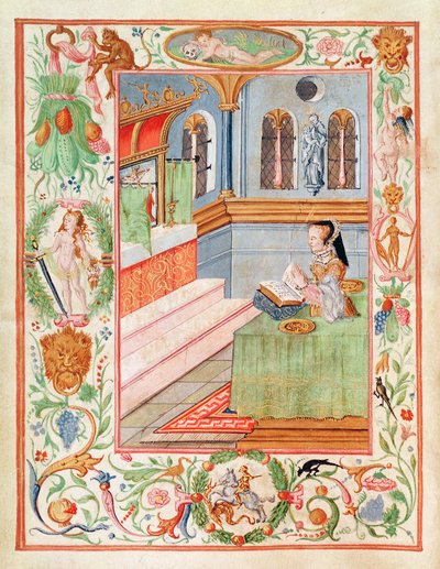 Mary I velsigner kramperinger (pigment på vellum) av English School