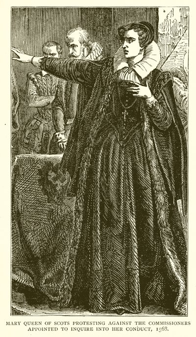 Mary Queen of Scots protesterte mot kommissærene som ble utnevnt til å undersøke hennes oppførsel, 1568 av English School