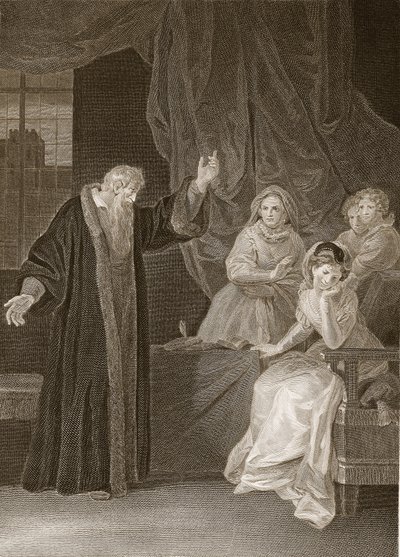 Mary Queen of Scots irettesatt av Knox, illustrasjon fra David Humes The History of England, pub. av R. Bowyer, London, 1812 av English School
