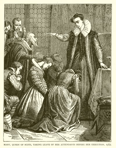 Mary, Queen of Scots, tok permisjon fra sine ledsagere før hennes henrettelse, 1587 av English School