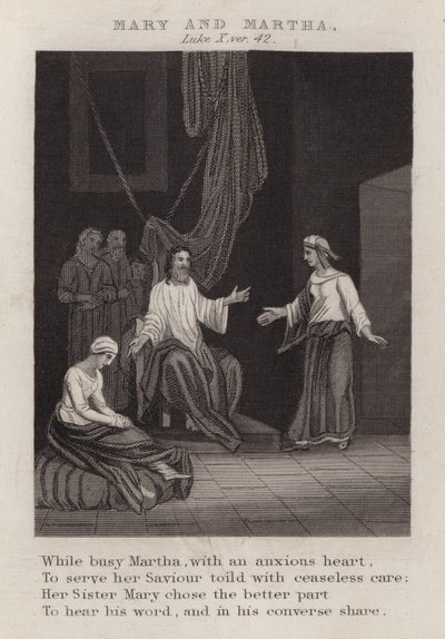 Mary og Martha, Luke X, ver 42 (gravering) av English School
