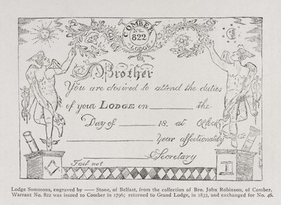 Frimurerlogeinnkalling, datert 1796 av English School