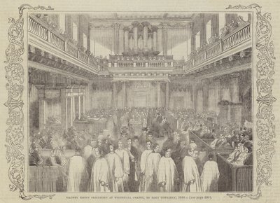 Maundy Money Procession ved Whitehall Chapel, på hellig torsdag, 1844 av English School