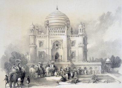 Mausoleum of Jufhir Junge, Delhi, fra The Oriental Portfolio: Picturesque Illustrations of the Scenery and Architecture of India av Horace H. Wilson, publisert 1841 av English School