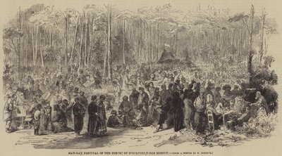 mai-festival i Sokolniki-skogen, nær Moskva (gravering) av English School