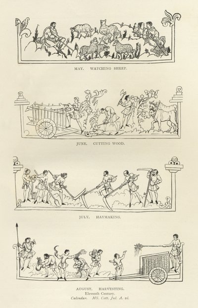 Mai, juni, juli og august, fra The Julius Calendar and Hymnal, illustrasjon fra History of the English People av English School