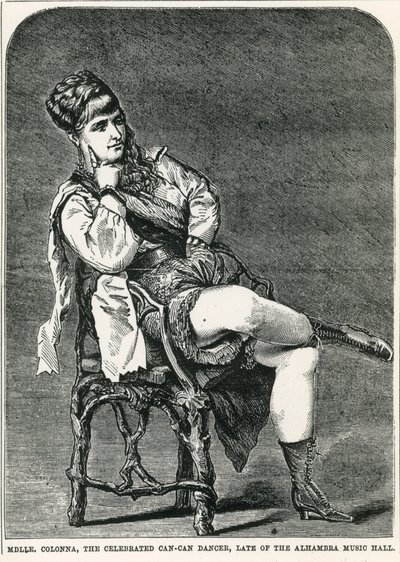 Mdlle Colonna, den berømte can-can-danseren, sent i Alhambra Music Hall, London av English School