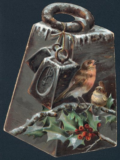 Måling av vekt og Robins, julekort av English School