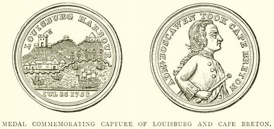 Medalje til minne om erobringen av Louisburg og Cape Breton av English School